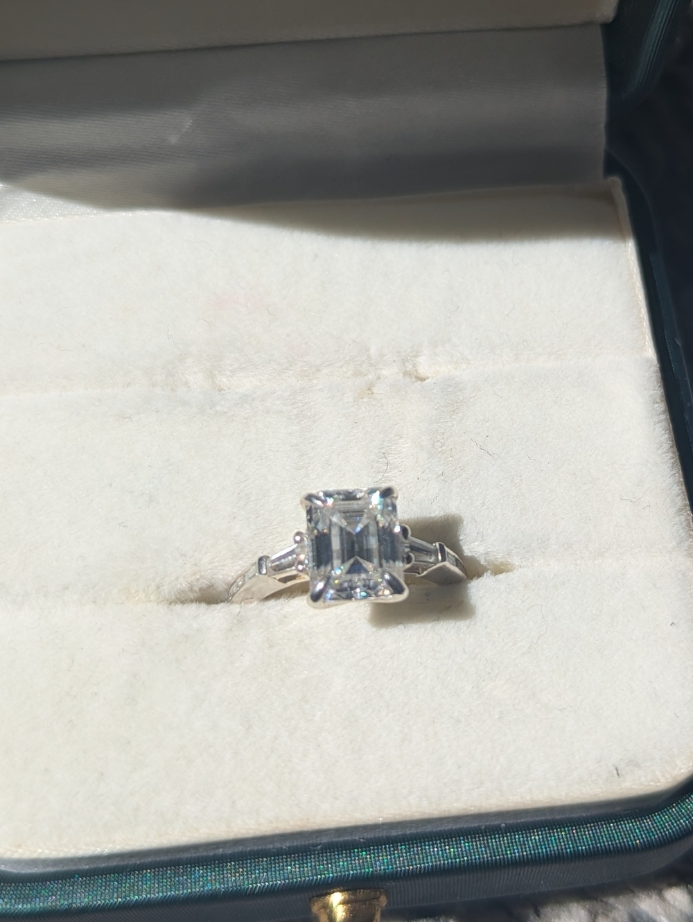 Moissanite And Argentium Silver Emerald Cut Ring Size 4
